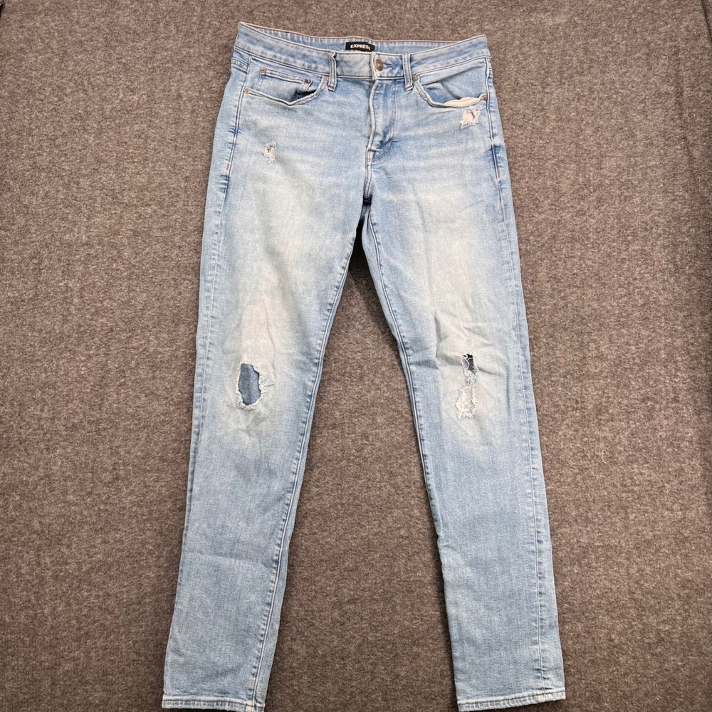Express Slim Fit Distressed Light Wash‎ Denim Jeans Mens 32 Ripped Knee Casual